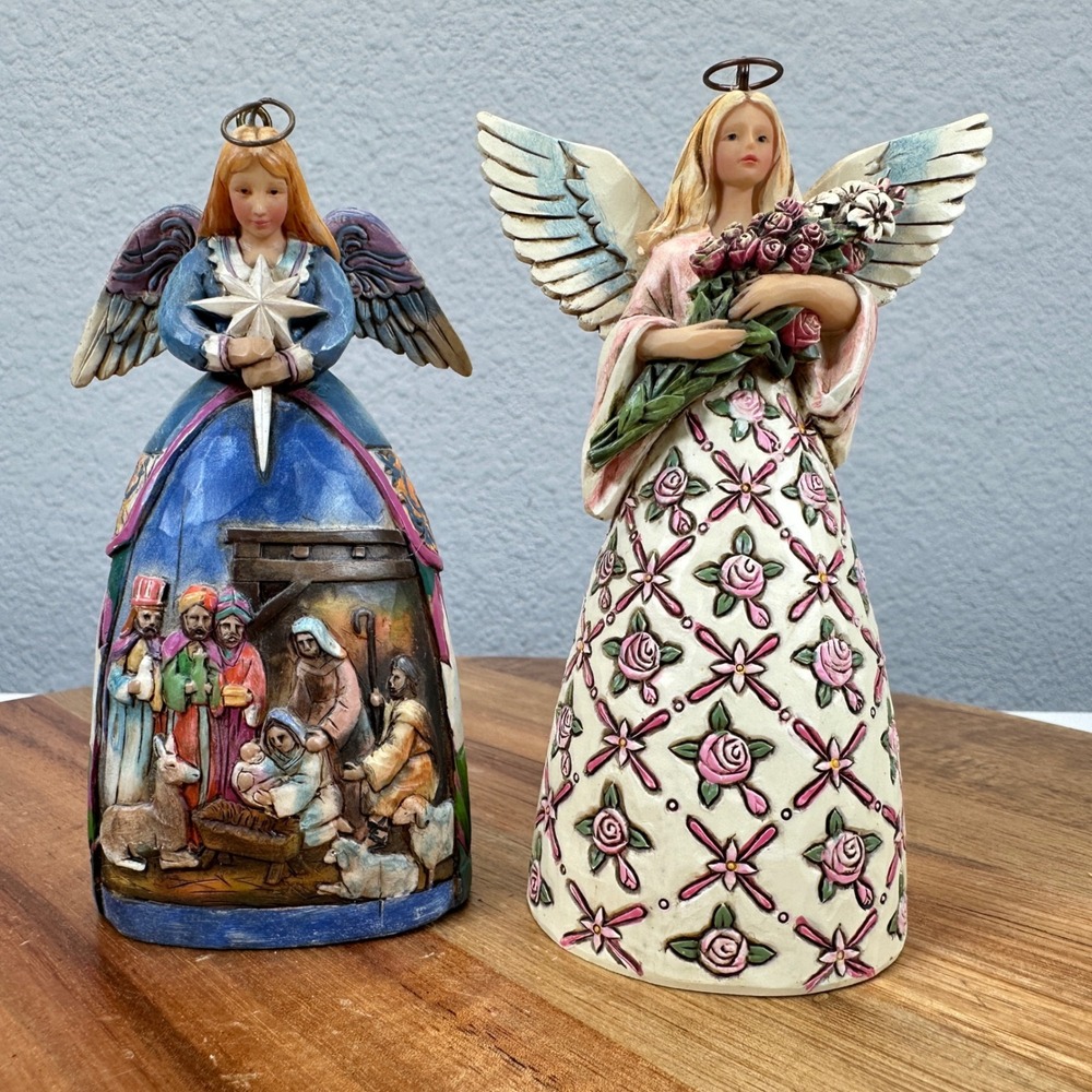 VTG Jim Shore Heartwood Creek Angel Figurine Set Nativity & Breast Cancer Y2K